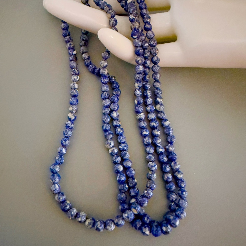 Elegant Estate Blue and White Porcelain Ceramic Beaded Necklace. 36 Inches